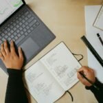 a person sitting at a desk working on a laptop